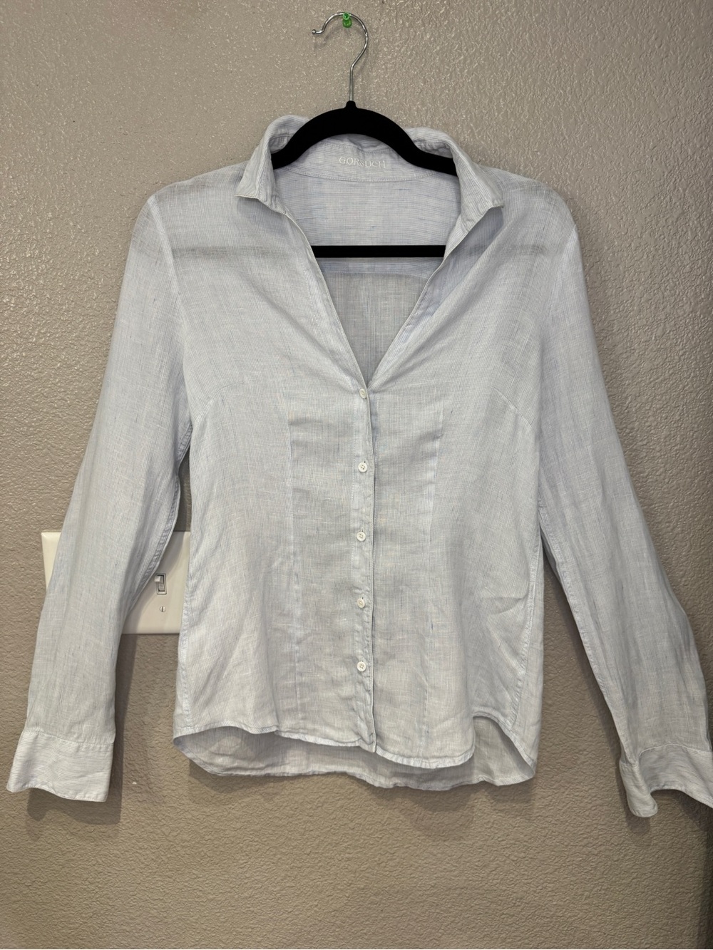 Gorsuch 100% Linen Button Front Shirt Bundle Pink & Blue Embroidered Collar - Picture 6 of 11
